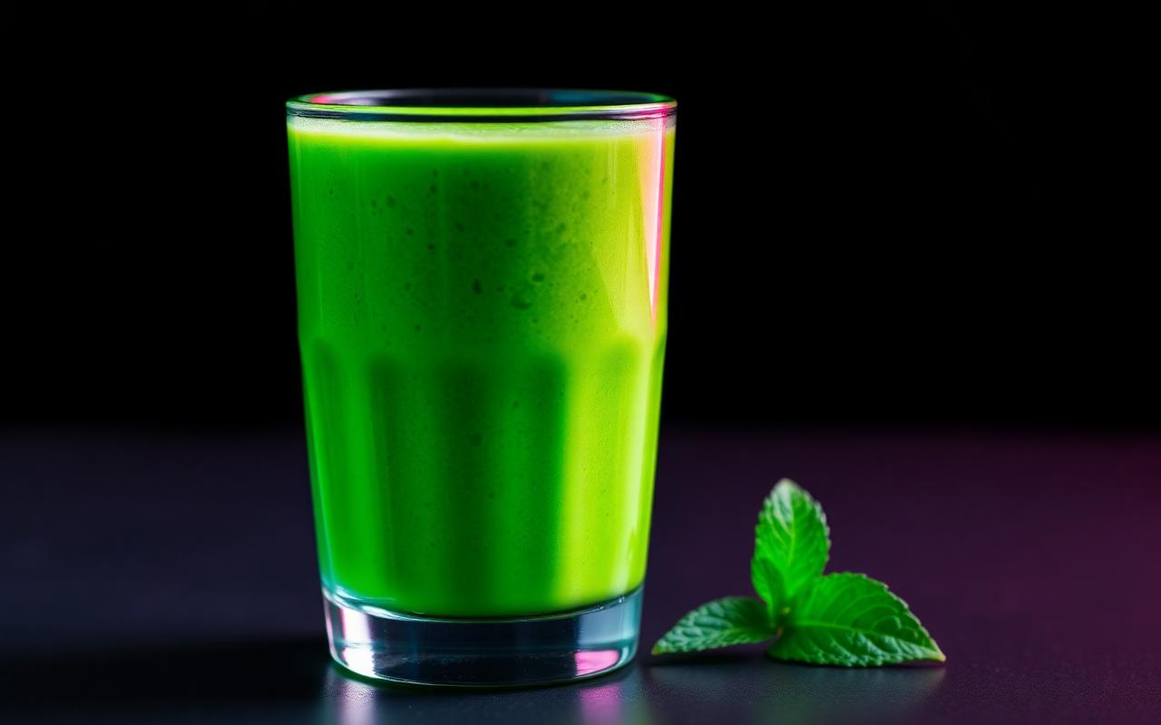 Green plant based smoothie with kale and mint